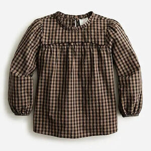 NWOT J. Crew Crewcuts Girls Puff-Sleeve Flannel Top Blouse Cotton Blend L(10-11)